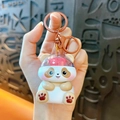 Cute panda keychain with glowing heart, brown finish lobster clasp, variant style - Brown