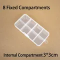 Transparent 8-compartment PP plastic storage box with fixed 3x3cm grids and dust cover - Fixed 8 Compartments/12.8x6.5x2.2cm