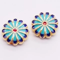 Close-up of alloy enamel sunflower beads with blue gradient and gold-plated edges - 12mm/Hole 2.0mm / Gradient Blue