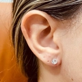 Floral geometric pearl earring with silver needle and rhinestones shown on ear - Silver 5mm Zircon Stud Style (33#)
