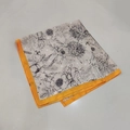 Beige silk square scarf with black floral print and vibrant orange satin borders - Orange-edged Ink Painting Square Scarf / 65
