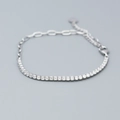 Classic S925 sterling silver tennis bracelet featuring round zircons and heart pendant - Platinum (White Stone)