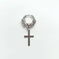 Detail of silver stainless steel earring with vintage engraved patterns and cross charm - Dragon Cross / Earring (Pierced) / Steel