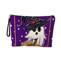 Pochette trucco viola di Halloween con fantasma, cappello da mago e zucca - Fantasma con Cappello da Mago Viola e Zucca (Con Cinturino) / 17x25cm