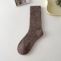 Thick ribbed wool crew socks in mottled brown finish for winter warmth and comfort - One Size / Mocha