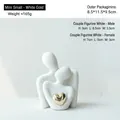 Mini ceramic abstract couple figurine in matte white finish with golden heart accent - Mini Small / Platinum