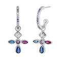 S925 Sterling Silber Creolen mit bunten Zirkonia-Kreuzanhängern für Damen Mode - Silber