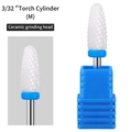 Ceramic nail drill bit torch cylinder medium grit with blue ring and metal shank - HF-13 Torch Cylinder Ceramic Drill Bit (M Medium)
