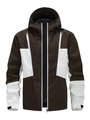 Giacca da esterno con cappuccio, design patchwork marrone e bianco e zip frontale - XS / caffè