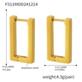 Détails des dimensions des boucles d'oreilles rectangulaires en acier inoxydable doré 18 carats - Une Paire / Doré