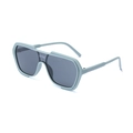 Light blue one-piece sports sunglasses with grey lenses and 45-degree side view frame - Green Frame Grey Lens