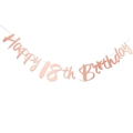 Rose gold Happy 18th Birthday banner decoration with metallic glitter cardstock - 18th Birthday Mirror Finish / Rose Gold