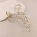 Elegant 13cm clear bow hair claw clip with embedded gold foil flakes for women - Transparent Champagne