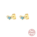 S925 sterling silver mini flower stud earrings with turquoise stone and gold plating - Gold-Style 6-Mini Turquoise Beads