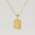 Polished gold stainless steel necklace featuring a frosted rectangular letter I pendant - Letter I