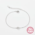 Minimalist 925 sterling silver chain bracelet with a sparkling zircon pave round charm - Letter O / White Gold