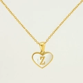Golden heart necklace with white shell inlay featuring a 3D letter Z pendant - Letter Z