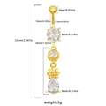 Piercing de nombril fleur avec zircons roses et blancs et détails de mesure - Taille US 6