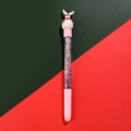 Penna natalizia rosa con sabbia liquida, renna bianca e glitter viola brillanti - Stile Pupazzo di Neve (①) / 0.5mm