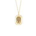 Goldene Edelstahlkette mit einem rechteckigen Wheel of Fortune Tarot-Anhänger - Rad des Schicksals