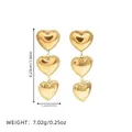 Polished gold heart drop earrings featuring three tiered 3D hearts for women - Gold Triple Heart Drop