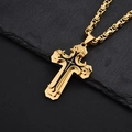 Golden double-layer cross pendant with black oil detailing and gold Byzantine chain - Thickened Gold - Single Pendant