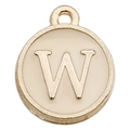 Golden round pendant with cream enamel finish and uppercase letter W for DIY jewelry - Letter W / 1 Piece (12x14mm) / Champagne