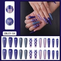 Blue checkerboard heart pattern press-on nails set with long ballerina shape - CBLCY-54 Dark Blue Heart Checkerboard