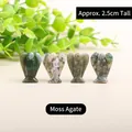 Set of four 2.5cm moss agate angel figurines with natural green and white textures - Moss Agate