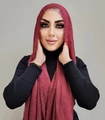 Deep red crinkle cotton linen scarf featuring frayed edges and breathable texture - Burgundy