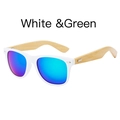 Bamboo arm sunglasses with white frame and blue-purple mirrored polarized lenses - Solid White Frame / Green Film