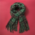 Classic British plaid scarf in dark green and orange with thick wool-like knit tassels - GF Green Plaid