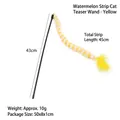 Cat teaser toy with yellow striped plush wand and natural feather attachment - Yellow Feather Watermelon Strip (B37409)