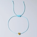 Sky blue braided evil eye bracelet with a polished gold heart charm and adjustable cord - Minimalist Blue String Gold Heart (QT-B23120910E)