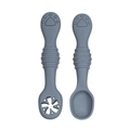 Morandi grey baby silicone feeding spoon set with cat paw handle and hollow head - Two-Piece Set / Dark Gray