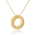 Macro detail of golden balloon style letter O pendant with polished surface and box chain - Letter O / Gold