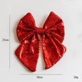 Sparkling red sequin Christmas bow decoration, 18x22cm large glitter ornament for trees - Medium Red