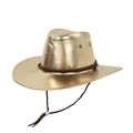 Sombrero de vaquero occidental de cuero PU dorado metálico con barbijo ajustable y banda trenzada - Talla Única(58cm) / Dorado