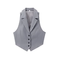Women's tailored grey cropped suit vest with four-button closure on a white background - XS / Gray
