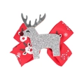 Pince à cheveux de Noël enfant avec renne pailleté argenté et nœud rouge - Rouge (6#)