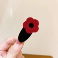 French vintage red velvet flower hair clip with black flocking metal base for women - Red Small Flower