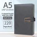 Dark grey A5 business notebook with premium PU leather cover and golden U-shaped metal buckle - A5 Dark Grey Metal Buckle