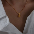 Elegant gold bird pendant necklace with detailed feathers on a delicate chain - Bird-40+8cm