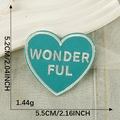 Lake blue heart embroidery patch with Wonderful text and size measurements - WONDER FUL Lake Green