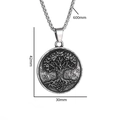 Collar con colgante del árbol de la vida vikingo nórdico en acero con cadena de 600mm - Collar Medallón Árbol de la Vida - Color Acero / Color Acero