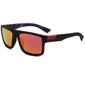 Polarized matte black square sunglasses with vibrant red-orange mirrored lenses for men - Black Frame Red Mirror Graffiti Temple
