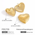 Polished gold heart-shaped stainless steel locket pendant with floral engravings - PJ91706/Gold/Relief/23mm
