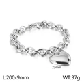 Silver chunky chain bracelet with 23mm heart pendant in polished stainless steel - Steel Color Bracelet (KB138649-Z)