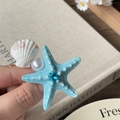 Fermaglio per capelli stella marina blu con conchiglia e perla per vacanze al mare - Fermaglio a Stella Marina Verde / Verde