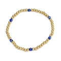 Golden beaded bracelet featuring deep blue Turkish Evil Eye charms for protection - Multi Dark Blue Eye Gold Style (BE834GD00)